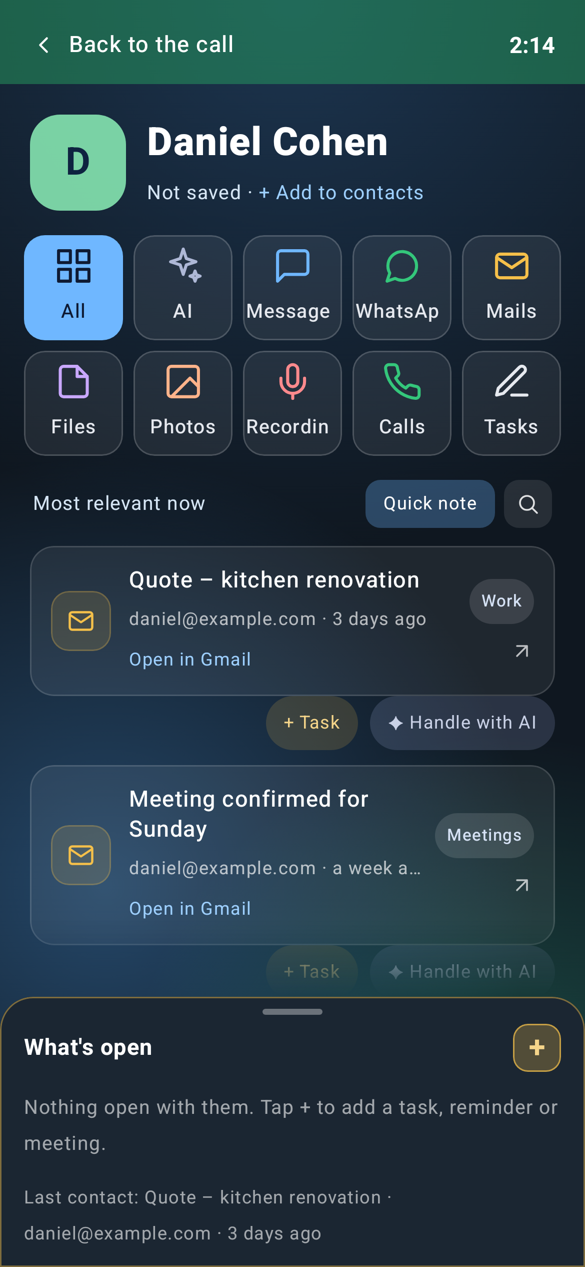 Contact info window